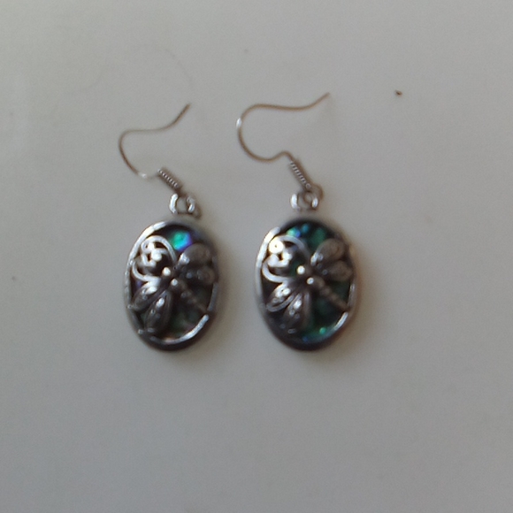 Lovely Pair of Abalone Dragonfly Dangle Earrings - Picture 6 of 11
